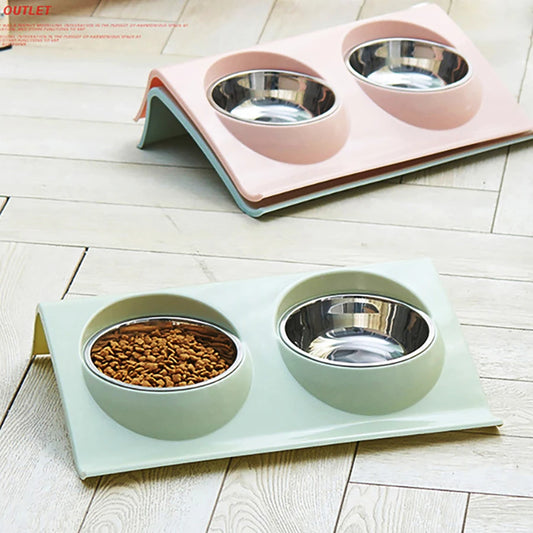Double Bowls Pet dog cat Feeding Station